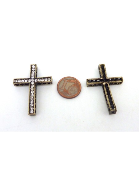 Perle connecteur croix en métal bronze orné de strass