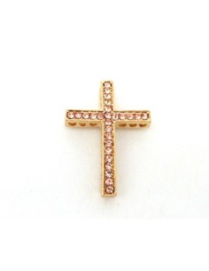 perle intercalaire croix en métal doré et strass orangé rosé 2
