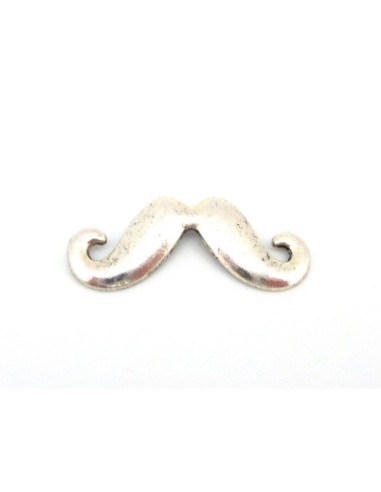 Perle, pendentif, connecteur moustache 44mm en métal argenté