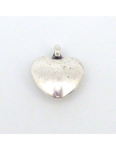 Breloques, pendentifs coeur bombé en métal argenté lisse 15mm x 13mm
