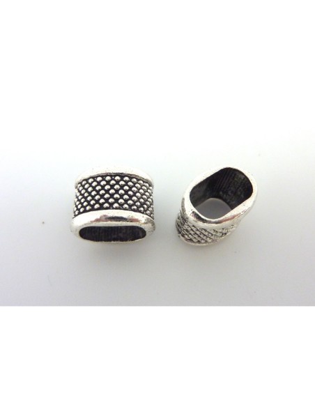  Perle passant tube gravé de point en métal argenté