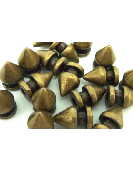3 perles connecteur pointe, spike 12mm en métal bronze - Punk Rock