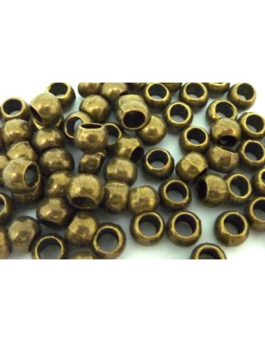 25 Perles ronde lisse 6,5mm gros trou 3,8mm en métal bronze