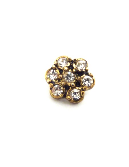 R-Perle passant bouton fleur 13,9mm en métal bronze et strass argenté