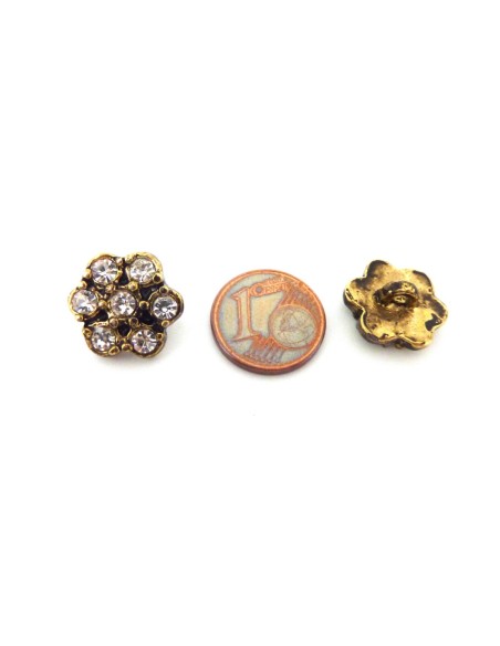 R-Perle passant bouton fleur 13,9mm en métal bronze et strass argenté