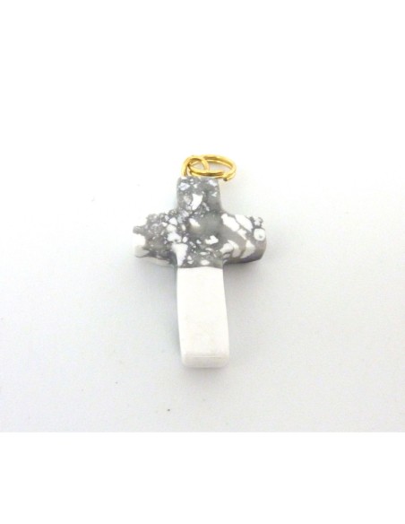 5 Pendentifs, croix 25,8mm en pierre blanche marbré, anneau doré