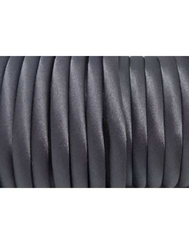 Cordon 5mm en polyester satiné sur cordon pvc creux gris bleuté soyeux