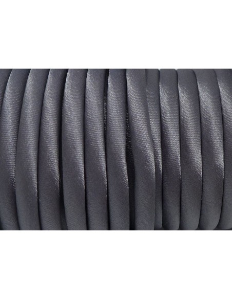 Cordon 5mm en polyester satiné sur cordon pvc creux gris bleuté soyeux