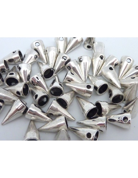 Perle connecteur argenté en métal forme cône