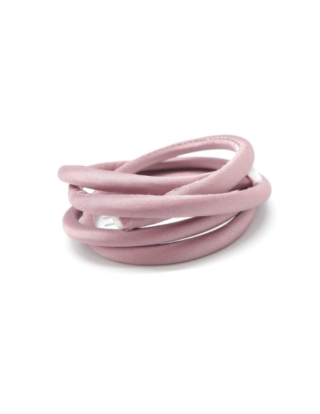 Cordon 5mm en polyester satiné sur cordon pvc creux rose poudré soyeux