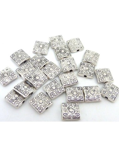 25 Perles connecteur carré gravé fresque 10mm...