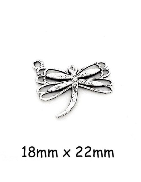 Breloque libellule en métal argenté pour création DIY