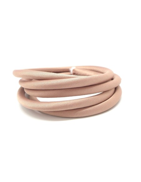 Cordon 5mm en polyester satiné sur cordon pvc creux beige rosé soyeux