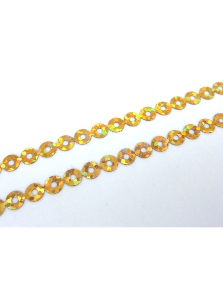 R-4,5m Ruban pastille sequin plastifié jaune doré irisé 4,5mm