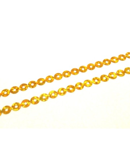 R-4,5m Ruban pastille sequin plastifié jaune doré irisé 4,5mm