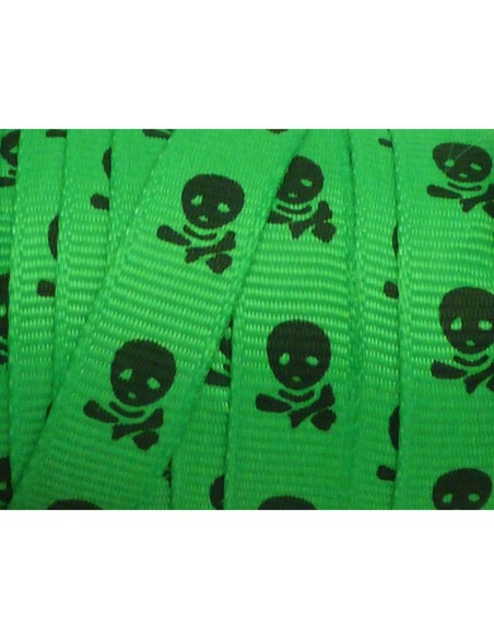 Ruban plat tête de mort sur fond vert 10mm