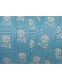 Ruban bleu clair avec motif tête de mort blanche 10mm 2