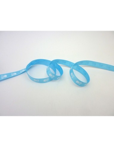 Ruban 10mm bleu clair avec motif tête de mort 