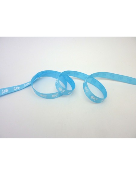 Ruban 10mm bleu clair avec motif tête de mort 
