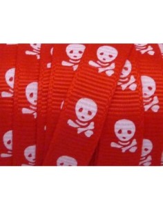  Ruban plat de couleur rouge avec motif tête de mort 10mm