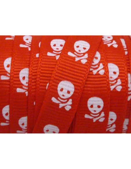  Ruban plat avec motif tête de mort blanche 10mm