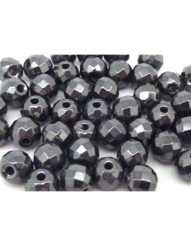 R-10 Perles hématite ronde 6mm ciselées, facettées