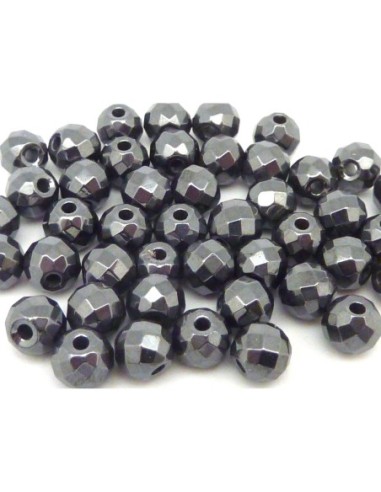 R-10 Perles hématite ronde 6mm ciselées, facettées