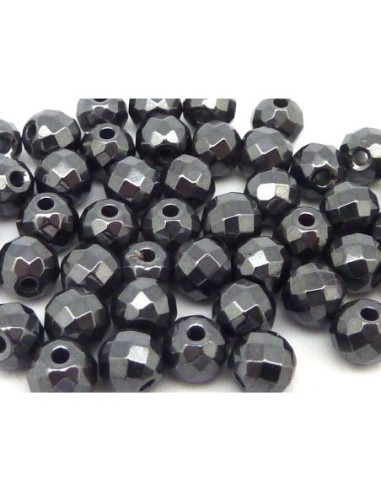 R-10 Perles hématite ronde 6mm ciselées, facettées