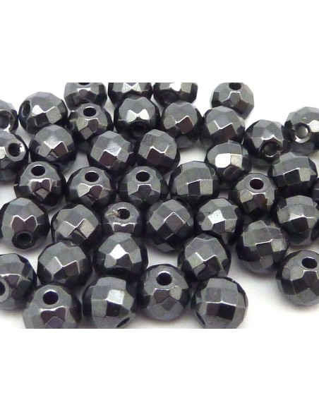 R-10 Perles hématite ronde 6mm ciselées, facettées