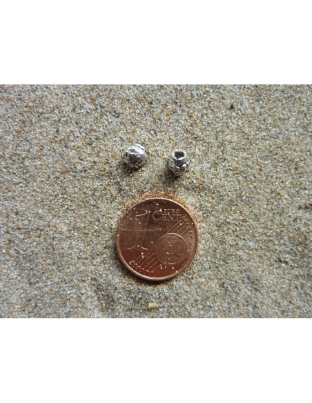 5 Perles toupie, tube, grain de riz, lanterne en métal argenté vieil