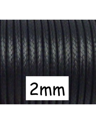 Cordon polyester tressé enduit souple 2mm imitation cuir noir
