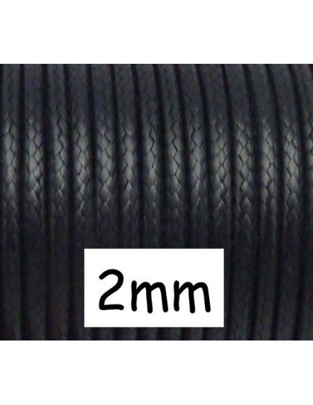 Cordon polyester tressé enduit souple 2mm imitation cuir noir