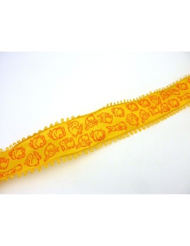Ruban laitonné fantaisie jaune motif lapin