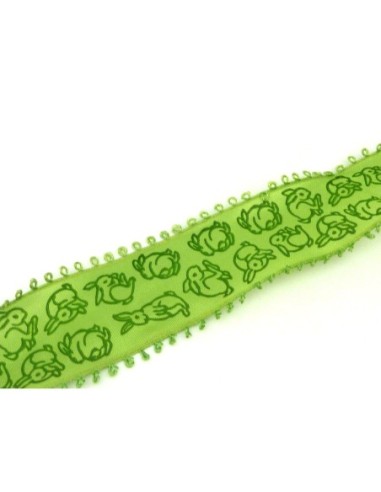 Ruban fantaisie pas cher laitonné pas cher lapin vert 38mm