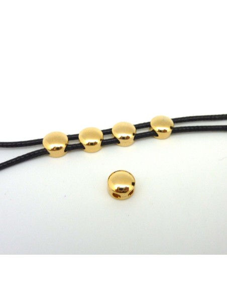 R-Perle fermoir passant pastille 2 trous 8mm en métal doré