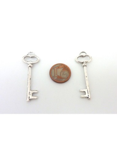 Pendentif clé 39,5mm en métal argenté