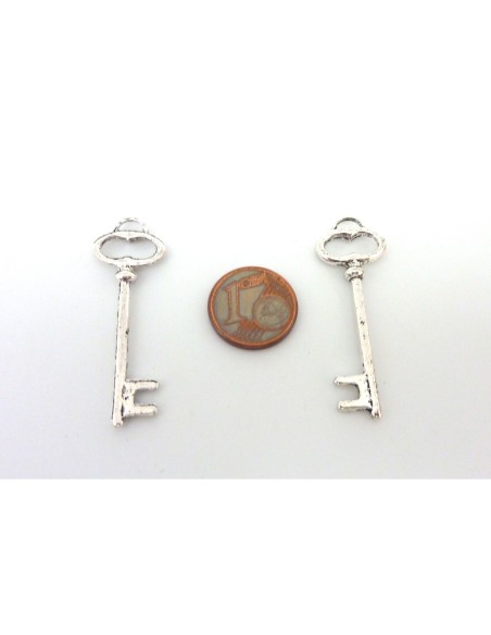 Pendentif clé 39,5mm en métal argenté