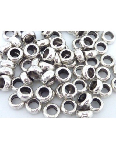 20 Perles rondelle en métal argenté pour cordon 3,5mm