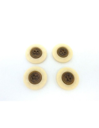 4 Boutons rond connecteur 22,8mm crème et métal bronze