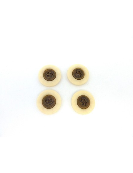 4 Boutons rond connecteur 22,8mm crème et métal bronze
