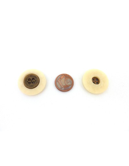 4 Boutons rond connecteur 22,8mm crème et métal bronze