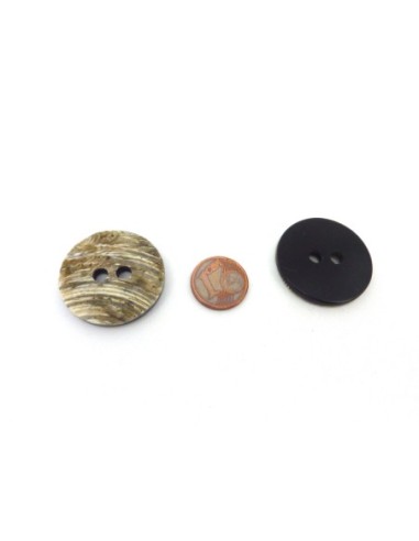 4 Boutons rond 28,3mm vert beige strié et...