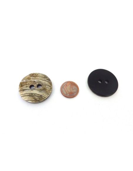 4 Boutons rond 28,3mm vert beige strié et dessous noir