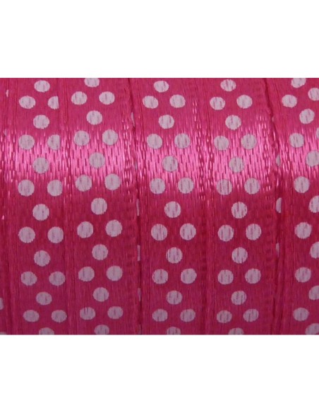 Ruban 7mm satiné de couleur rose vif à pois blancs