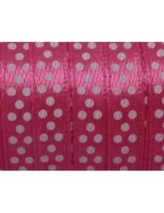 Ruban 7mm satiné de couleur rose vif à pois blancs 2