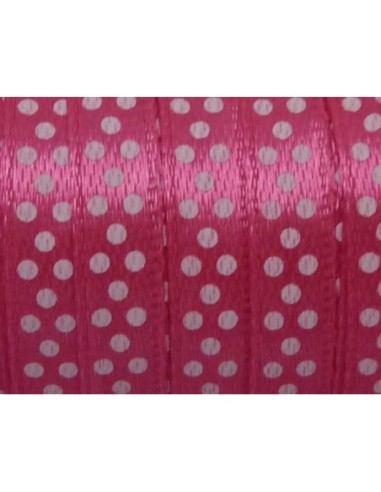Galon plat brillant rose à pois blancs 