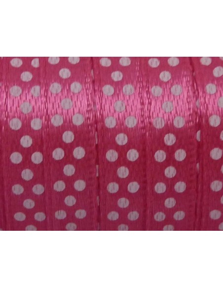 Galon plat brillant rose à pois blancs 
