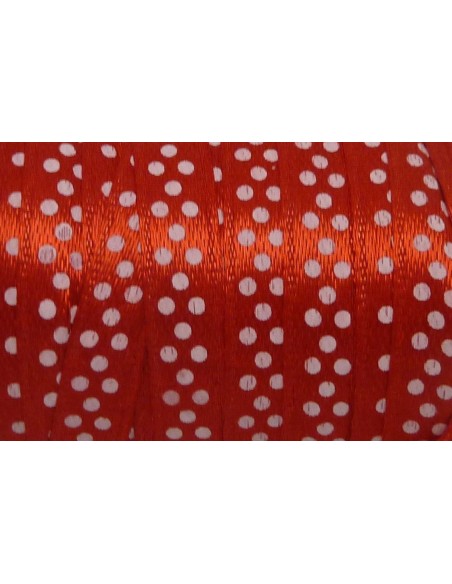 Ruban satiné rouge à pois blancs 7mm