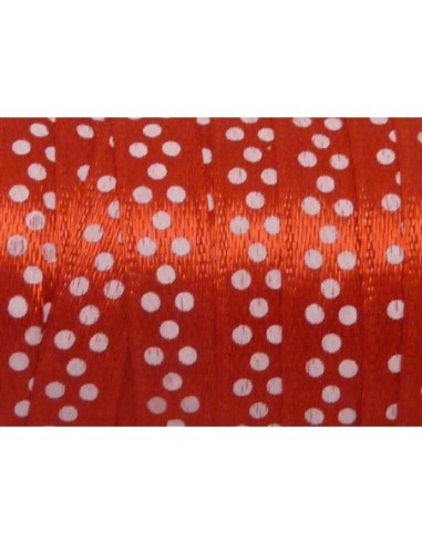 Galon plat 7mm brillant rouge à pois blancs