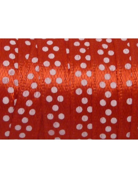 Galon plat 7mm brillant rouge à pois blancs